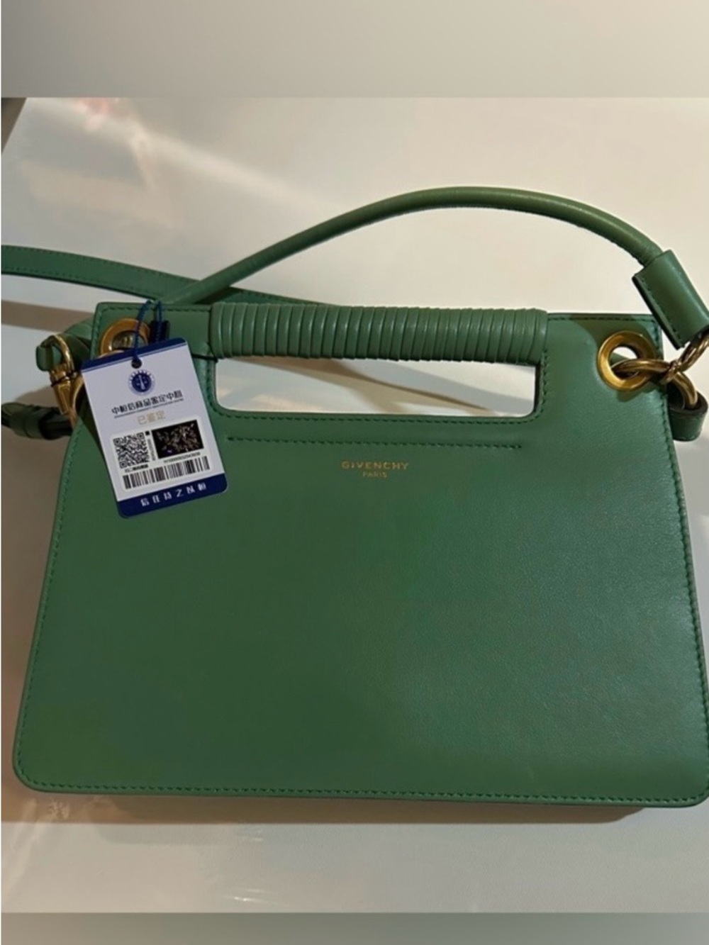 Givenchy Green Leather Structured Shoulder Bag with Wrapped Handle
